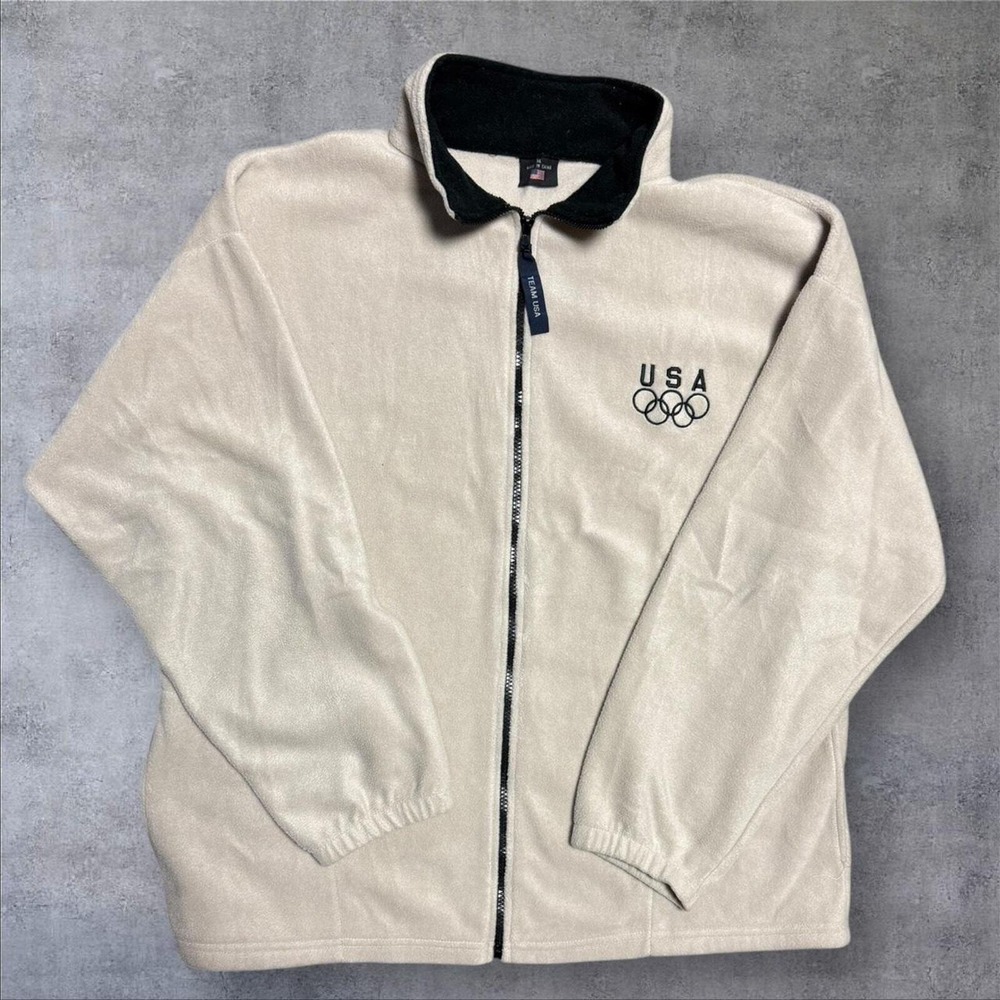 Y2K USA Olympics cream full zip fleece pullover XL‎